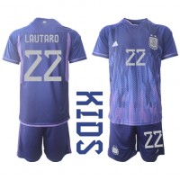 Fotbalové Dres Argentina Lautaro Martinez #22 Dětské Venkovní MS 2022 Krátký Rukáv (+ trenýrky)